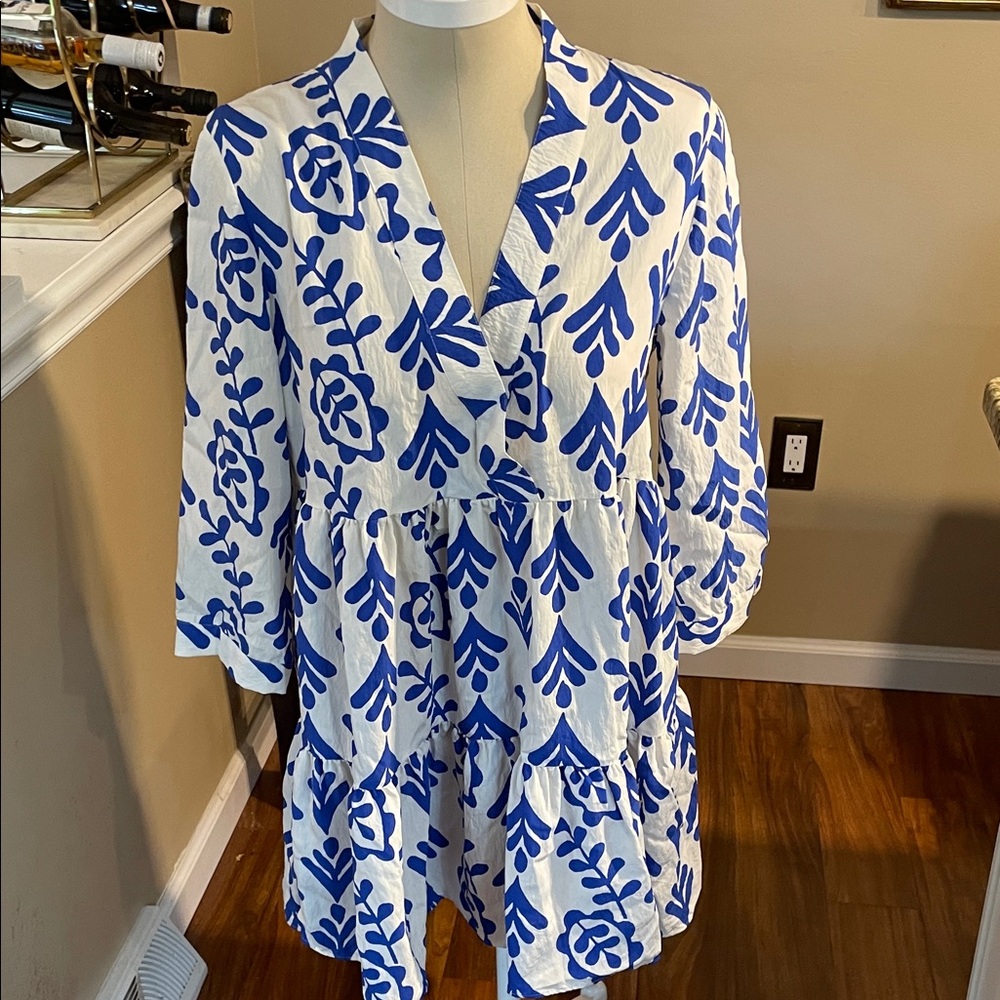 Zara Blue and White Patterned dress